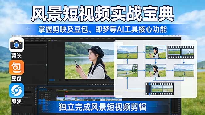 风景短视频实战宝典：掌握剪映及豆包、即梦等AI工具的核心功能，独立完成风景短视频剪辑-蚂蚁汇资源分享项目网