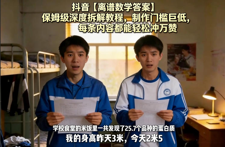 抖音【离谱数学答案】保姆级深度拆解教程，制作门槛巨低，每条内容都能轻松冲万赞，附详细步骤-蚂蚁汇资源分享项目网