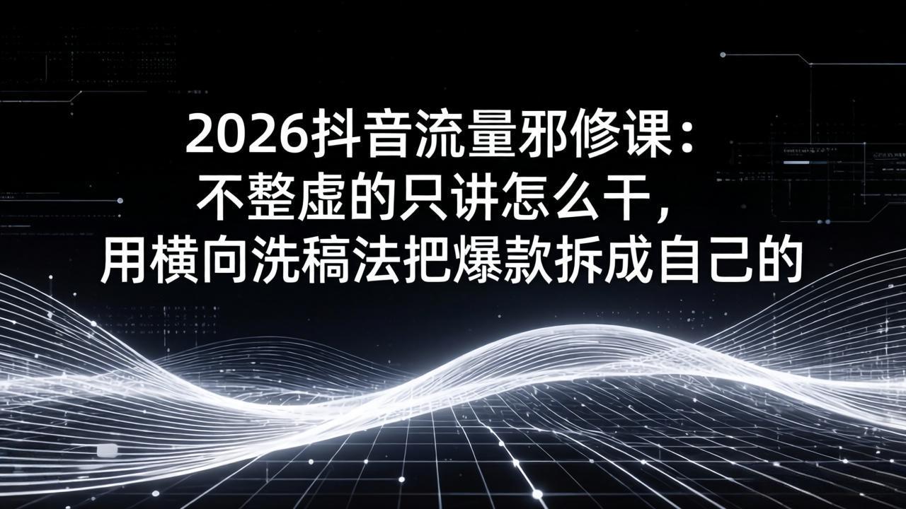 2026抖音流量邪修课：不整虚的只讲怎么干，用横向洗稿法把爆款拆成自己的-蚂蚁汇资源分享项目网