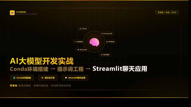 AI大模型开发实战：Conda环境搭建→提示词工程→Streamlit聊天应用，零基础到项目落地-蚂蚁汇资源分享项目网