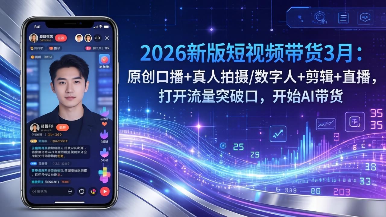 2026新版短视频带货3月：原创口播+真人拍摄/数字人+剪辑+直播，打开流量突破口，开始AI带货-蚂蚁汇资源分享项目网