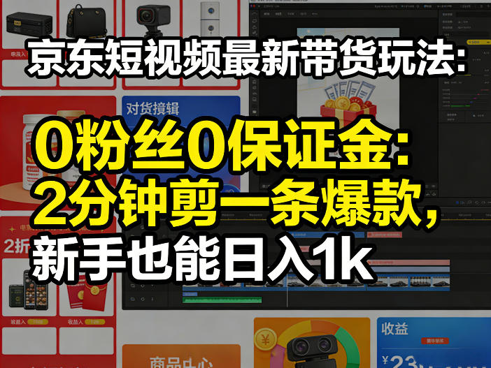 京东短视频最新带货玩法，0粉丝0保证金，2分钟剪一条爆款，新手也能日入1k+【揭秘】-蚂蚁汇资源分享项目网