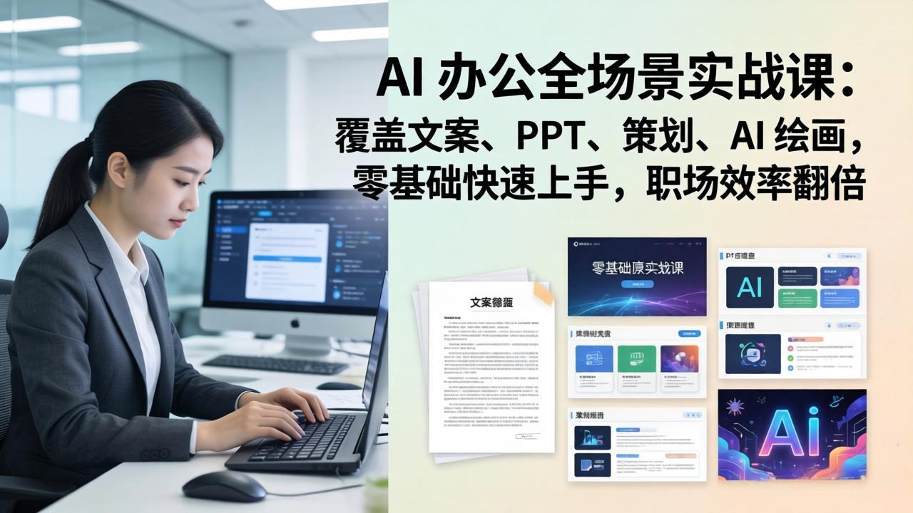 AI 办公全场景实战课：覆盖文案、PPT、策划、AI 绘画，零基础快速上手，职场效率翻倍-蚂蚁汇资源分享项目网