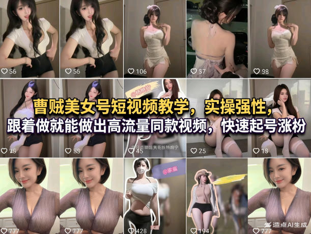 曹贼美女号短视频教学，实操性强，跟着做就能做出高流量同款视频，快速起号涨粉-蚂蚁汇资源分享项目网