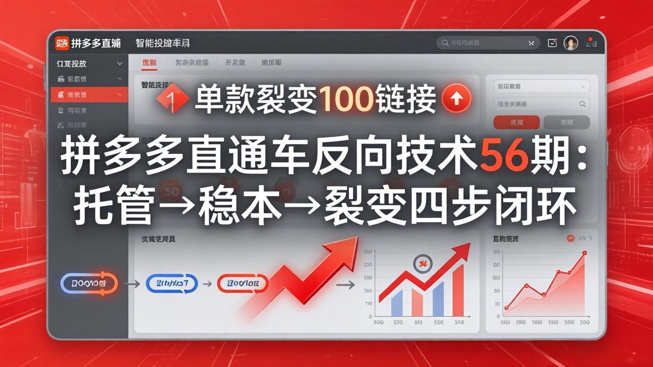 拼多多直通车反向技术56期：托管→稳本→裂变四步闭环，单款裂变100链接抢占核心流量-蚂蚁汇资源分享项目网