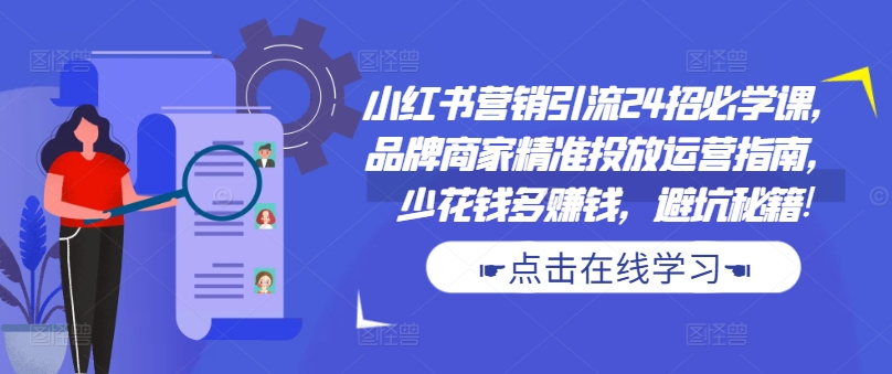小红书营销引流24招必学课，品牌商家精准投放运营指南，少花钱多赚钱，避坑秘籍!-蚂蚁汇资源分享项目网