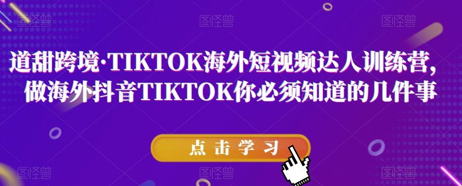 道甜跨境·TIKTOK海外短视频达人训练营，做海外抖音TIKTOK你必须知道的几件事-蚂蚁汇资源分享项目网