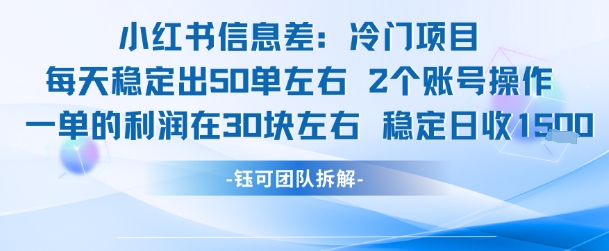 小红书信息差冷门项目一单利润30块每天稳定1.5k左右2个账号操作-蚂蚁汇资源分享项目网