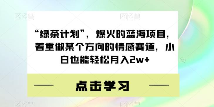 “绿茶计划”，爆火的蓝海项目，着重做某个方向的情感赛道，小白也能轻松月入2w+【揭秘】-蚂蚁汇资源分享项目网