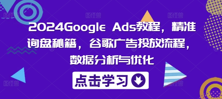 2024Google Ads教程，精准询盘秘籍，谷歌广告投放流程，数据分析与优化-蚂蚁汇资源分享项目网