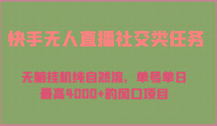 快手无人直播社交类任务：无脑挂机纯自然流，单号单日最高4000+的风口项目-蚂蚁汇资源分享项目网