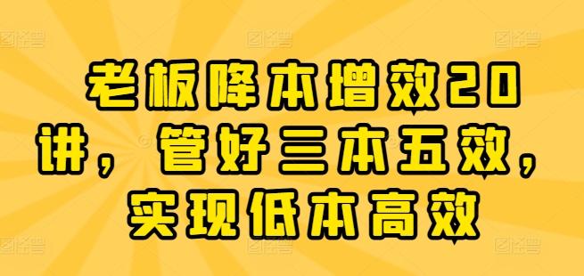 老板降本增效20讲，管好三本五效，实现低本高效-蚂蚁汇资源分享项目网