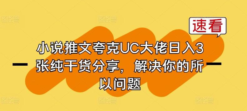 小说推文夸克UC大佬日入3张纯干货分享，解决你的所以问题-蚂蚁汇资源分享项目网