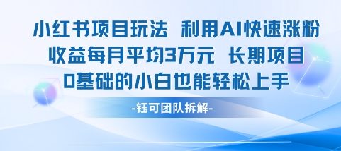 适合小白操作的小红书新项目，利用AI快速涨粉，收益每月平均1W+-蚂蚁汇资源分享项目网