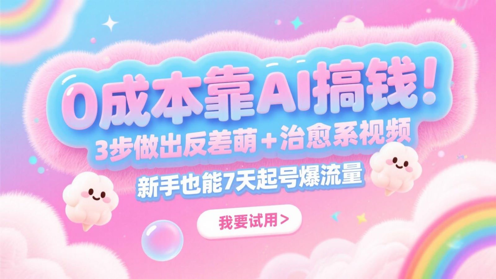0成本靠AI搞钱！3步做出反差萌+治愈系视频，新手也能7天起号爆流量，月入5位数-蚂蚁汇资源分享项目网