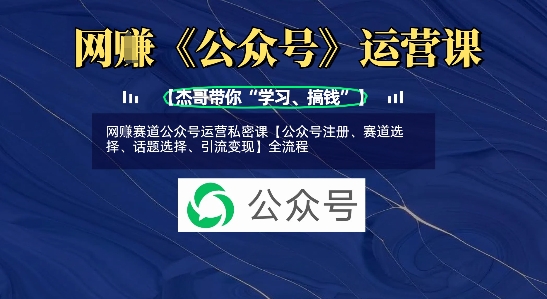网创赛道公众号运营私密课【公众号注册、赛道选择、话题选择、引流变现】全流程-蚂蚁汇资源分享项目网