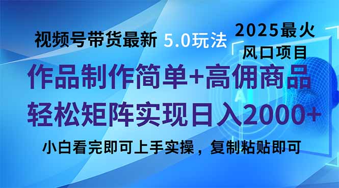 视频号带货最新5.0玩法，作品制作简单，当天起号，复制粘贴，轻松矩阵…-蚂蚁汇资源分享项目网