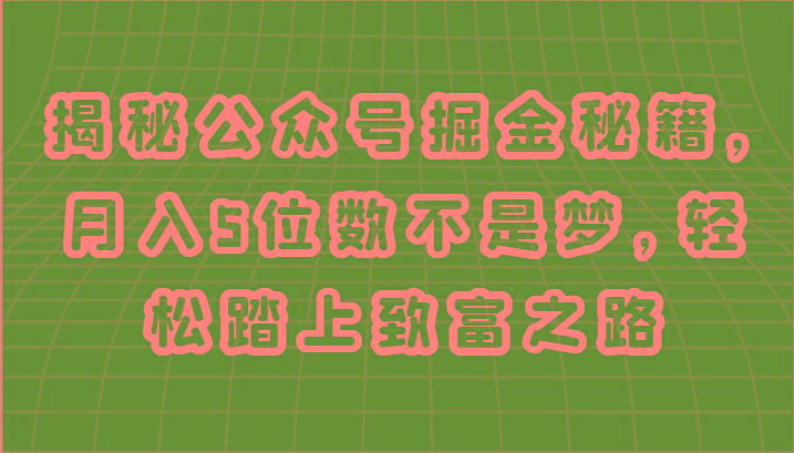 揭秘公众号掘金秘籍，月入5位数不是梦，轻松踏上致富之路-蚂蚁汇资源分享项目网