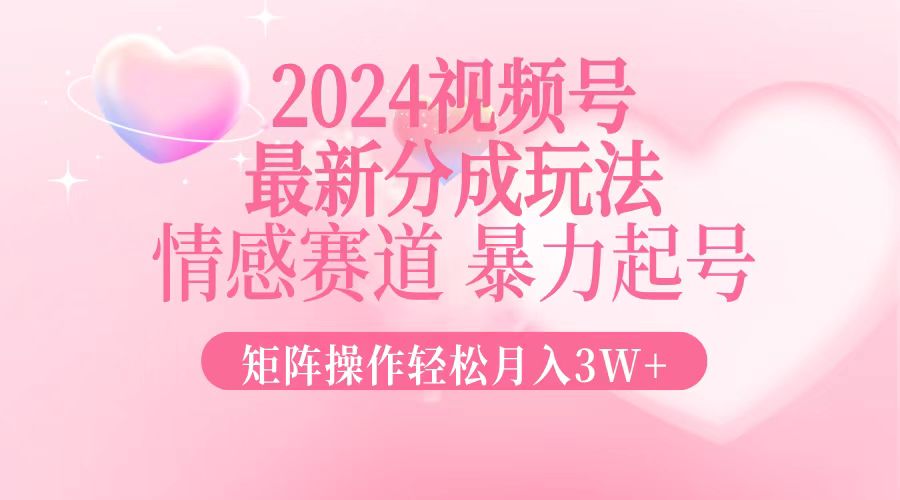 2024最新视频号分成玩法，情感赛道，暴力起号，矩阵操作轻松月入3W+-蚂蚁汇资源分享项目网