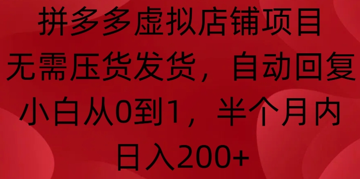拼多多虚拟店铺项目，无需压货发货，自动回复，小白从0到1，半个月内日入200+【揭秘】-蚂蚁汇资源分享项目网