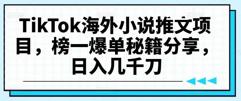 TikTok海外小说推文项目，榜一爆单秘籍分享，日入几千刀-蚂蚁汇资源分享项目网