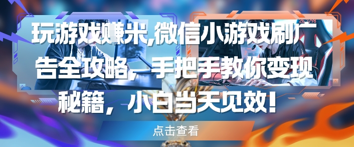 玩游戏挣米，微信小游戏刷广告全攻略，手把手教你变现秘籍，小白当天见效-蚂蚁汇资源分享项目网