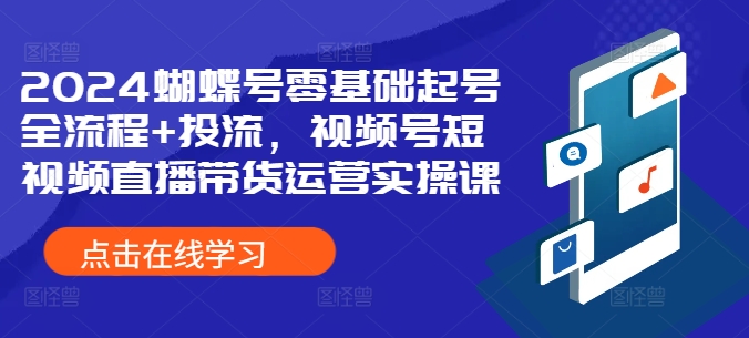 2024蝴蝶号零基础起号全流程+投流，视频号短视频直播带货运营实操课-蚂蚁汇资源分享项目网