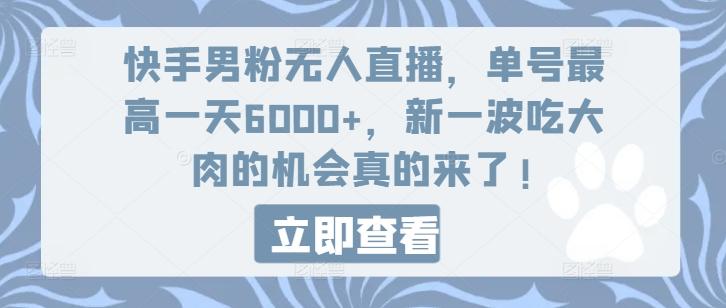 快手男粉无人直播，单号最高一天6000+，新一波吃大肉的机会真的来了-蚂蚁汇资源分享项目网