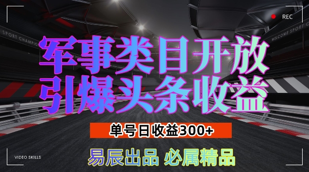 军事类目开放引爆头条收益，单号日入3张，新手也能轻松实现收益暴涨【揭秘】-蚂蚁汇资源分享项目网