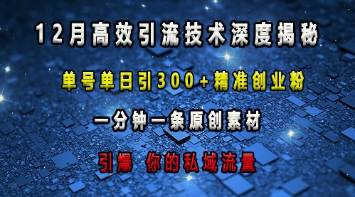 最新高效引流技术深度揭秘 ，单号单日引300+精准创业粉，一分钟一条原创素材，引爆你的私域流量-蚂蚁汇资源分享项目网