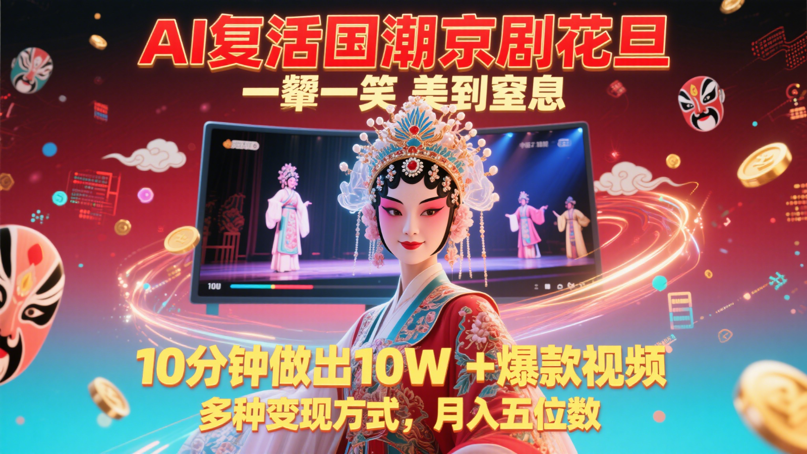 AI复活国潮京剧花旦，一颦一笑美到窒息，10分钟做出10W+爆款视频，多种变现方式-蚂蚁汇资源分享项目网