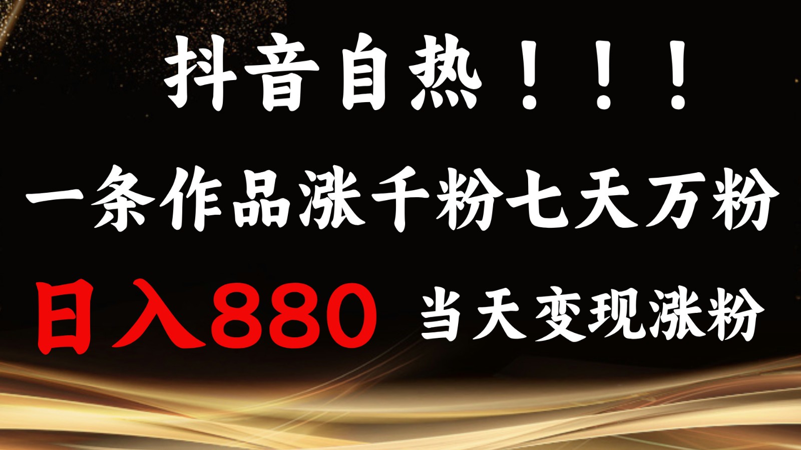 抖音小红书自热，一条作品1000粉，7天万粉，单日变现880收益-蚂蚁汇资源分享项目网