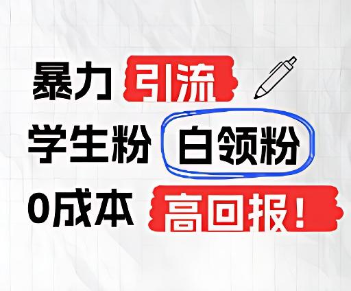 暴力引流学生粉白领粉,吊打以往垃圾玩法,0成本,高回报-蚂蚁汇资源分享项目网