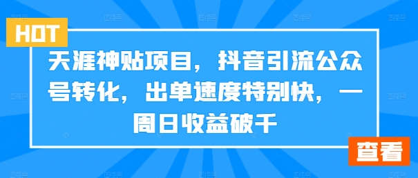 天涯神贴项目，抖音引流公众号转化，出单速度特别快，一周日收益破千-蚂蚁汇资源分享项目网