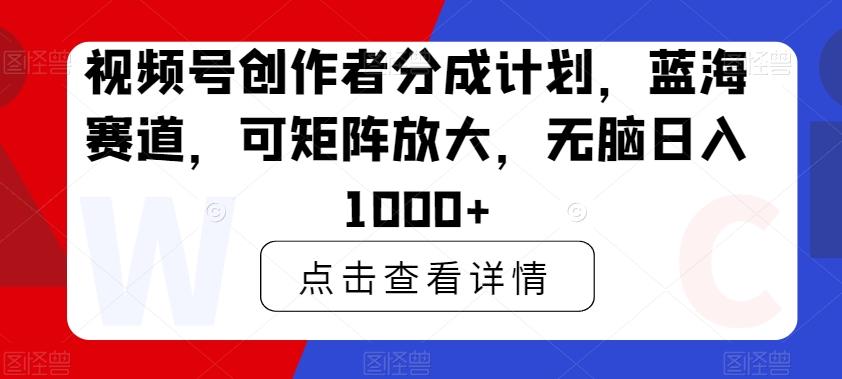 视频号创作者分成计划，蓝海赛道，可矩阵放大，无脑日入1000+-蚂蚁汇资源分享项目网