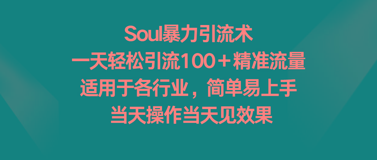 Soul暴力引流术，一天轻松引流100＋精准流量，适用于各行业，简单易上手！-蚂蚁汇资源分享项目网
