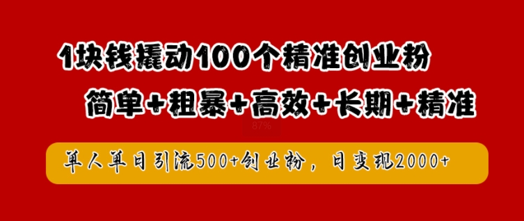 1块钱撬动100个精准创业粉，简单粗暴高效长期精准，单人单日引流500+创业粉，日变现2k【揭秘】-蚂蚁汇资源分享项目网