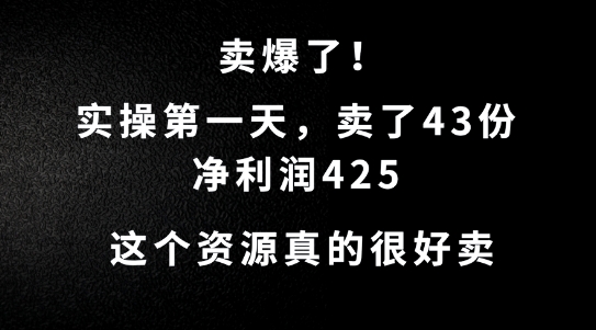 这个资源，需求很大，实操第一天卖了43份，净利润425【揭秘】-蚂蚁汇资源分享项目网
