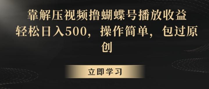 靠解压视频撸蝴蝶号播放收益，轻松日入500，操作简单，包过原创【揭秘】-蚂蚁汇资源分享项目网