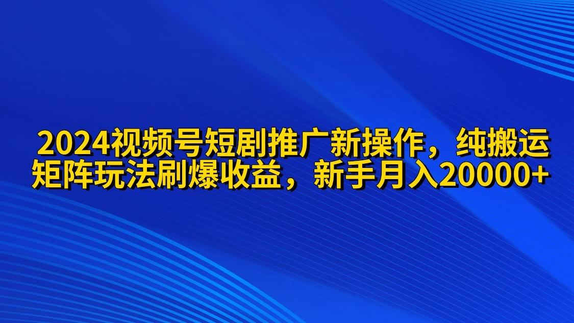 (9916期)2024视频号短剧推广新操作 纯搬运+矩阵连爆打法刷爆流量分成 小白月入20000-蚂蚁汇资源分享项目网