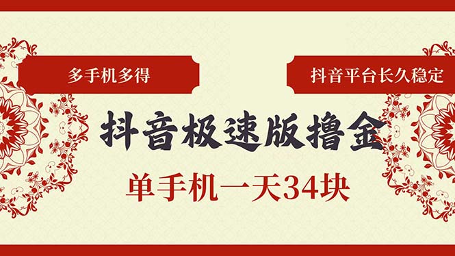 抖音极速版撸金 单手机一天34块 多手机多得 抖音平台长期稳定-蚂蚁汇资源分享项目网