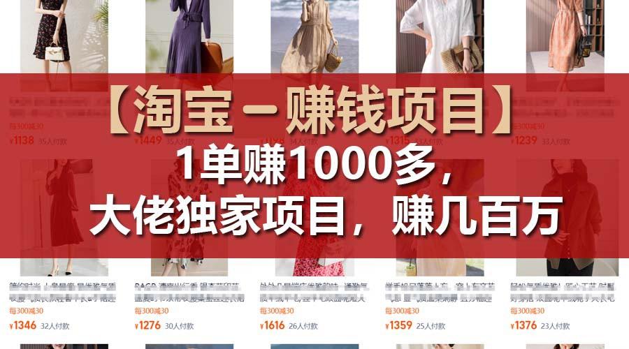 【淘宝赚钱项目】1单可赚1000多，大佬独家项目，年赚几百万-蚂蚁汇资源分享项目网
