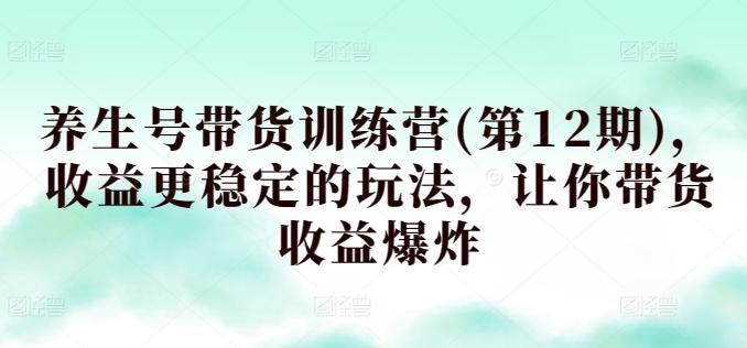 养生号带货训练营(第12期)，收益更稳定的玩法，让你带货收益爆炸-蚂蚁汇资源分享项目网