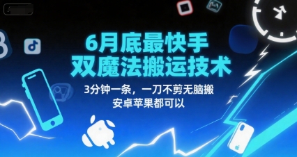 6月底最新快手双魔法搬运技术，3分钟一条，一刀不剪无脑搬，安卓苹果都可以-蚂蚁汇资源分享项目网