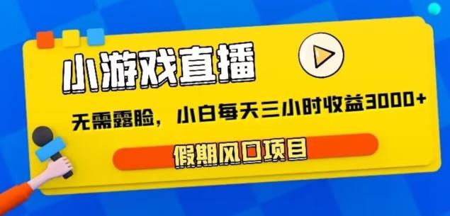 小游戏直播，假期风口项目，无需露脸，小白每天三小时，到账3000+-蚂蚁汇资源分享项目网