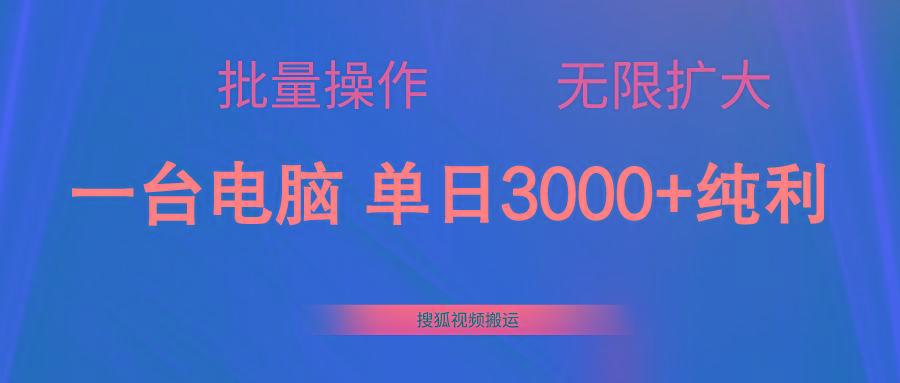 搜狐视频搬运，一台电脑单日3000+，批量操作，可无限扩大-蚂蚁汇资源分享项目网