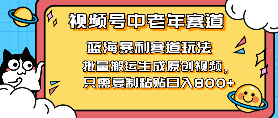 2025视频号中老年短视频蓝海暴利风口！复制粘贴搬运视频单日赚800+，无...-蚂蚁汇资源分享项目网