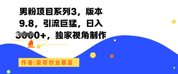 男粉项目系列3，版本9.8，引流巨猛，日入1k+，独家视角制作-蚂蚁汇资源分享项目网