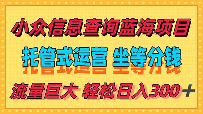稳定日入300＋，小众信息查询蓝海项目，全程懒人式托管，解放你的时间-蚂蚁汇资源分享项目网