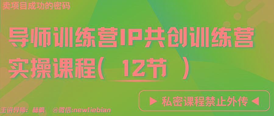 导师训练营3.0IP共创训练营私密实操课程(12节)-卖项目的密码成功秘诀-蚂蚁汇资源分享项目网